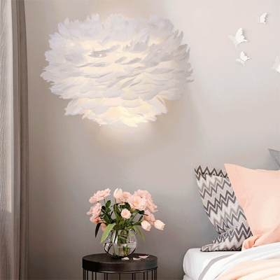 Nordic Dome Metal Shade Wall Sconce White Feather 1-Head Wall Lamp