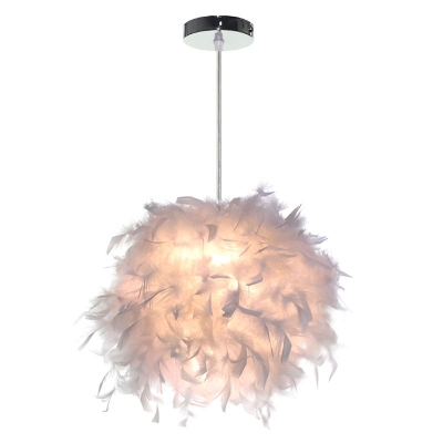 Nordic Modern Pendant White Feather Shade with 1 Light Circle Ceiling Mount Single Pendant for Dining Room