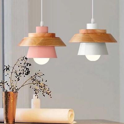 Nordic Style House Shape Hanging Light 8.5 Inchs Wide 1 Light Wood Pendant Lamp for Dining Room