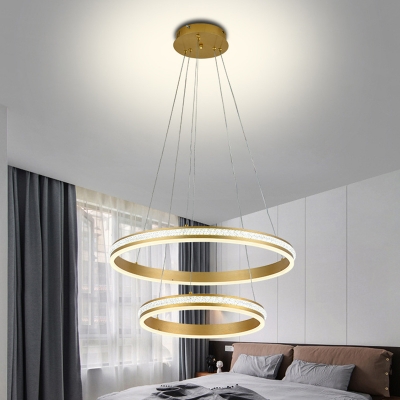 Post Modern Golden Chandelier 47 Inchs Height Tiered LED Light Acrylic Circular Ring Chandeliers for Dining Room