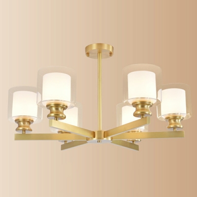 Radial Gold Hanging Light Fixture Modern Style Metal Chandelier Lighting with Clear Glass Cylindrical Shape