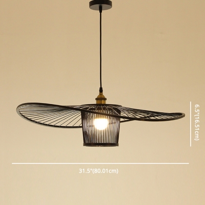 Simplicity Hanging Fixture Circle Metal Ceiling Mount with 1 Light Hat Wooden Shade Single Pendant for Dining Room