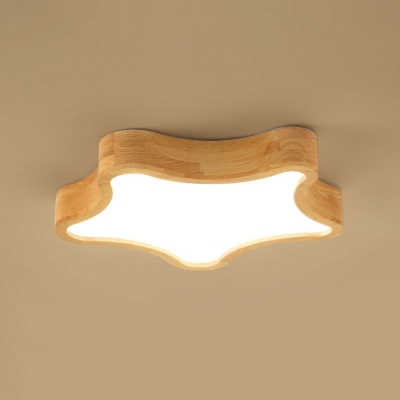Star LED Flushmount Ceiling Lamp Cartoon Style Wooden Beige Flush Mount Ceiling Light Fixture
