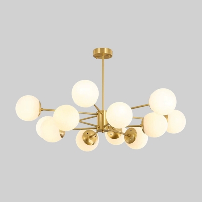 White Multi-Circle Chandelier Light Stylish Modern 22 Inchs Height Metal Hanging Pendant with Ball Milk Glass Shade