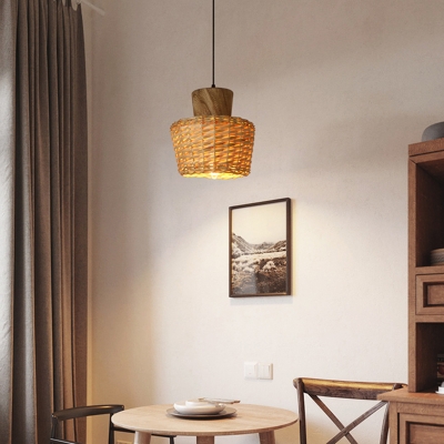 Asian Simplicity Pendant with 1 Light Bamboo Shade Circle Ceiling Mount Single Pendant for Living Room