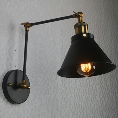 Black Finish Orb Wall Lighting with Adjustable Arm Industrial Cone Single Light 12 Inchs Height Wall Lamp