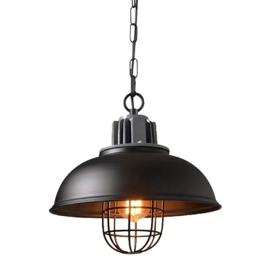Black Iron Cage Pendant Industrial Living Room Dome Shade 1-Bulb Hanging Lamp