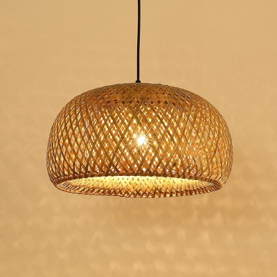 Bowl Bamboo Shade Asian Pendant with 1 Light Circle Ceiling Mount Single Pendant for Restaurant