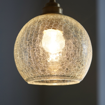Brass Ceiling Pendant Shape One Light Crackle Glass Light for Study Room