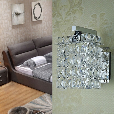 Clear Crystal Pendant Mirror Front Lamp Modern Square 1-Bulb Wall Lamp