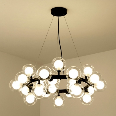 Clear Glass Globe Ceiling Chandelier Modernism 25 Bulbs Black Pendant Light for Living Room