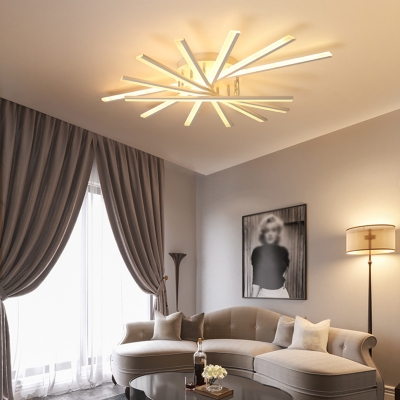 Contemporary Ceiling Fixture with 7 LED Light Metal Ceiling Mount Linear Acrylic Shade Semi Flush for Living Room