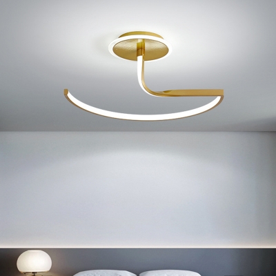 Contemporary Ceiling Light Linear Acrylic Shade with 1 LED Light Circle Metal Ceiling Mount Semi Flush Light for Living Room