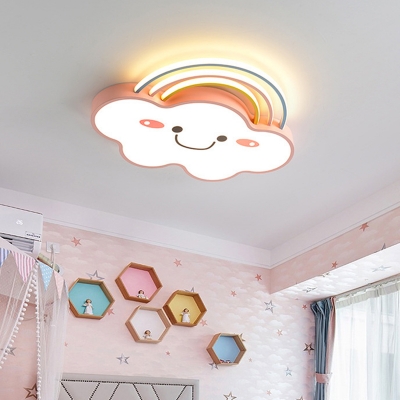 Contemporary LED Flushmount Light Pink Cloud and Rainbow Acrylic Ceiling Lamp for Bedroom