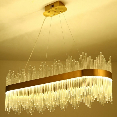 Crystal Rod Oval Hanging Lamp Kit Postmodern Gold 14