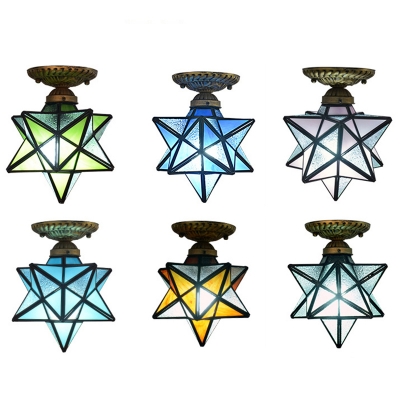 Diamond Shape 1 Bulb Ceiling Lamp Tiffany Glass Semi Flush Mount Light for Room