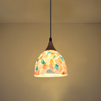 Dome Multi-Light Pendant Mediterranean Light Beige Stained Glass Drop Lamp with Round Canopy
