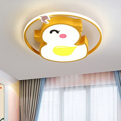 Duck Bedroom Close To Ceiling Light Cartoon Acrylic Ceiling Mounted Light LED in Yellow