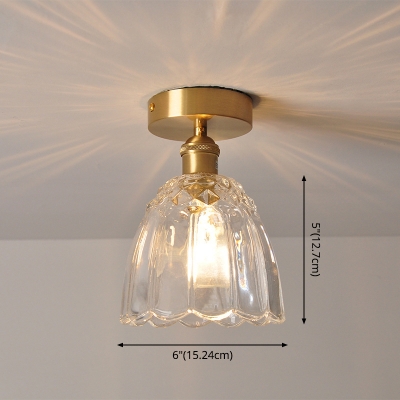 Glass Flower Ceiling Mount Light Fixture Modern Style 1 Bulb Close To Ceiling Lamp in Gold