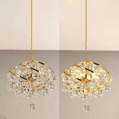 Gold Metal Spiral Design Pendant Modern Living Room Clear Crystal-Ball 1-Light Hanging Lamp