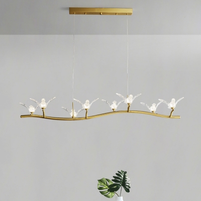 Gold Wave Metal Modern Living Room Island Lighting Birds Decoration Clear Shade LED Island Fixture