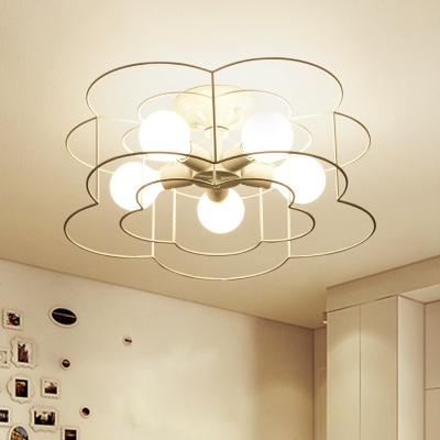 Industrial Ceiling Light  Cage Metal Shade with 5 Light Circle Ceiling Mount Semi Flush Ceiling Light for Bedroom