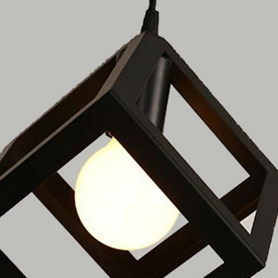 Industrial Metal Frame Pendant Light Square Wrought Iron 1-light 8.5 Inchs Wide Lighting Fixture for Coffee Shop Bar in Black