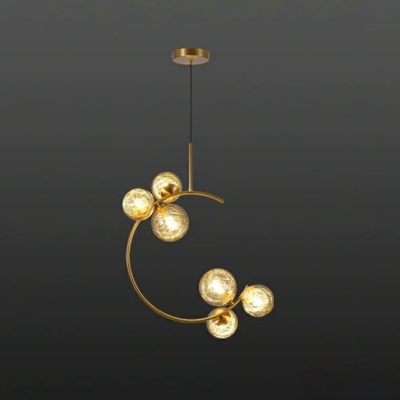 Ivory Glass Orbs Chandelier Lighting Minimalistic Suspension Pendant Light for Bedroom in Gold