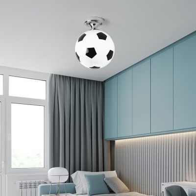 Kids Style Football Ceiling Mount Light Fixture 1 Head Bedroom Metallic Close To Ceiling Lighting