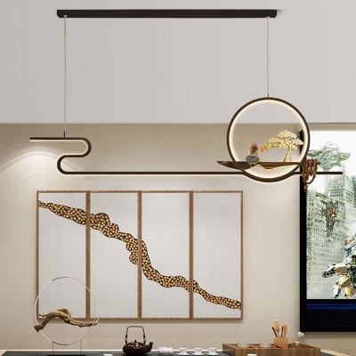 Metal Ring LED Island Light Bird Decoration Modern Dining Room Linear 2-Light Island Fixture