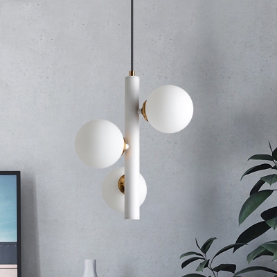 Metal Tube Chandelier Lighting Post Modern Led Hanging Ceiling Light with White Glass Globe Shade