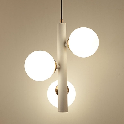 Metal Tube Chandelier Lighting Post Modern Led Hanging Ceiling Light with White Glass Globe Shade