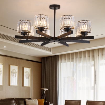 Modern Chandelier Light Fixture Living Room Clear Crystal Cylinder Shape Chandelier in Black