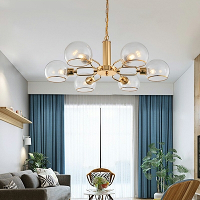 Modern Chandelier Light Fixture Spherical Clear Glass Shade Radial Metallic Ceiling Chandelier