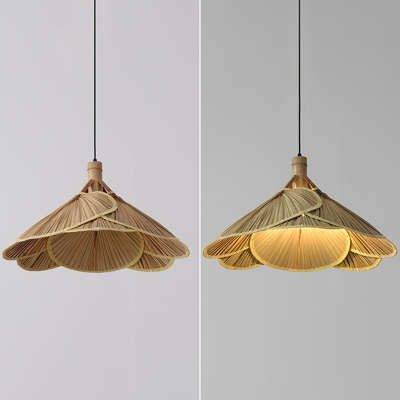 Modern Fan Ceiling Light Bamboo 1 Light 23 Inchs Wide Suspension Pendant in Wood for Dining Room