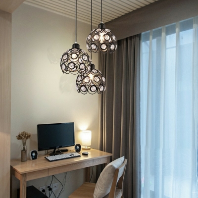 Modern Living Room Dome Cage Pendant Crystal Decoration 1-Bulb Hanging Lamp