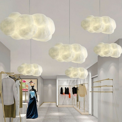 Modern Style Cloud Shape Hanging Light with 59 Inchs Height Adjustable Cord Bedroom Cotton Decorative Lighting Fixture in White
