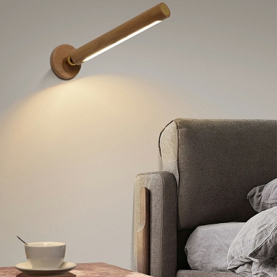 Nordic Bedroom LED Wall Lamp Angle Adjustable Wooden Sconce Light for Bedside in Warm Light
