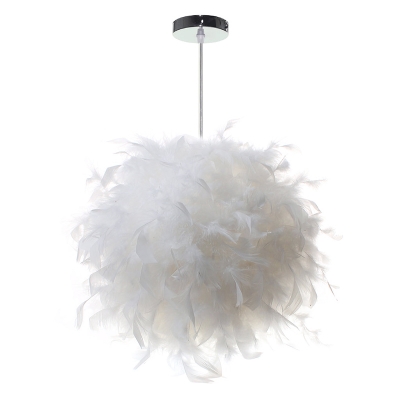 Nordic Modern Pendant White Feather Shade with 1 Light Circle Ceiling Mount Single Pendant for Dining Room