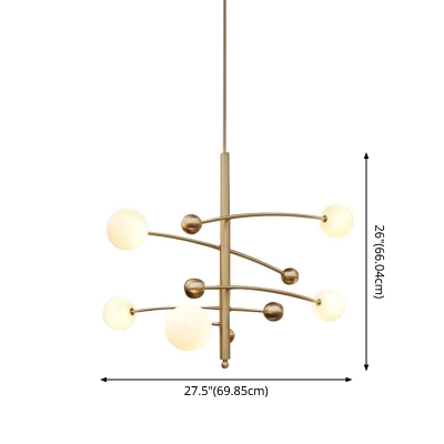 Nordic Style Gold Suspension Light with Globe Shade 27.5 Inchs Wide 5 Lights Opal Glass Chandelier for Restaurant