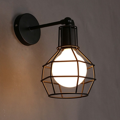 Retro Wall Mount Lamp 1 Bulb 9 Inchs Height Iron Sconce Lighting with Cage Gauge in Black for Bar