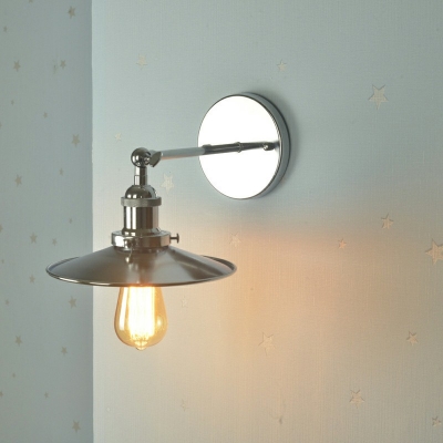 Silver Metal Shade Mirror Front Lamp Industrial Cone 1-Bulb Wall Lamp