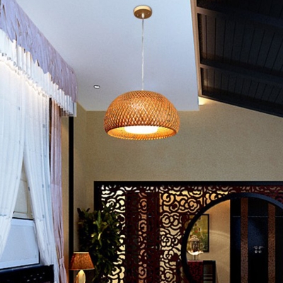 Simplicity Asian with 1 Light Glass Shade Circle Metal Ceiling Mount Single Pendant for Dining Room