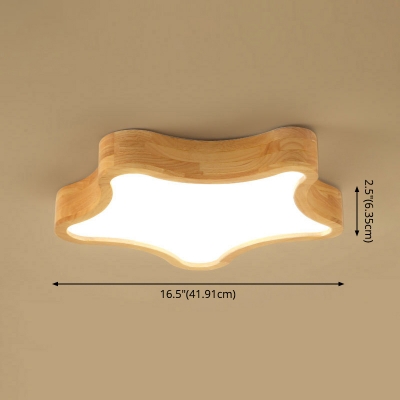 Star LED Flushmount Ceiling Lamp Cartoon Style Wooden Beige Flush Mount Ceiling Light Fixture