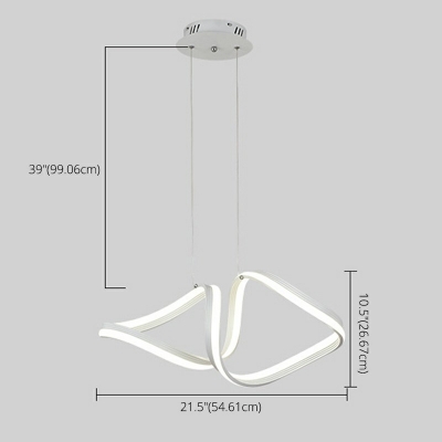 Twisting Metal Suspension Pendant Light Contemporary Style LED Chandelier Lighting Fixture in White