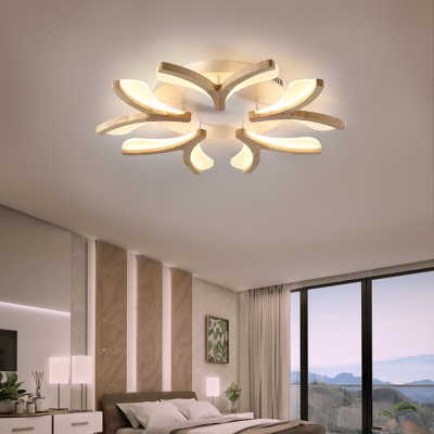 Wooden Fish Design Semi Flush Light Modernism 27.5 Inchs Wide LED Ceiling Light in Beige