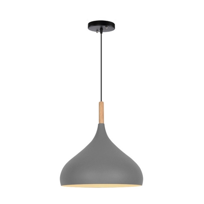 Wooden Teardrop Hanging Light Modernism 1 Light Pendant Lamp for Bedroom with Metal Shade