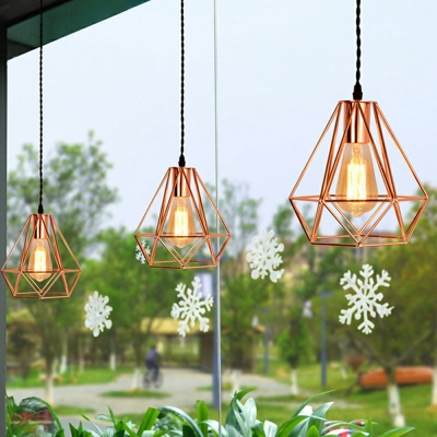 1 Light Caged Pendant Industrial Copper Metal Ceiling Hanging Light Fixture for Dining Room with Round Canopy