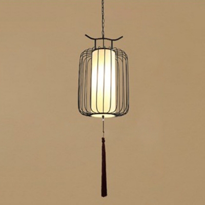 1 Light  Cylindrical Cage Shade Pendant Lighting New Chinese Style Restaurant Hanging Lamp
