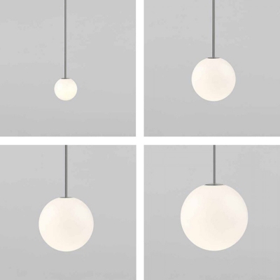 Black Cord Minimalist Living Room Pendant White Glass Globe 1-Head Hanging Lamp
